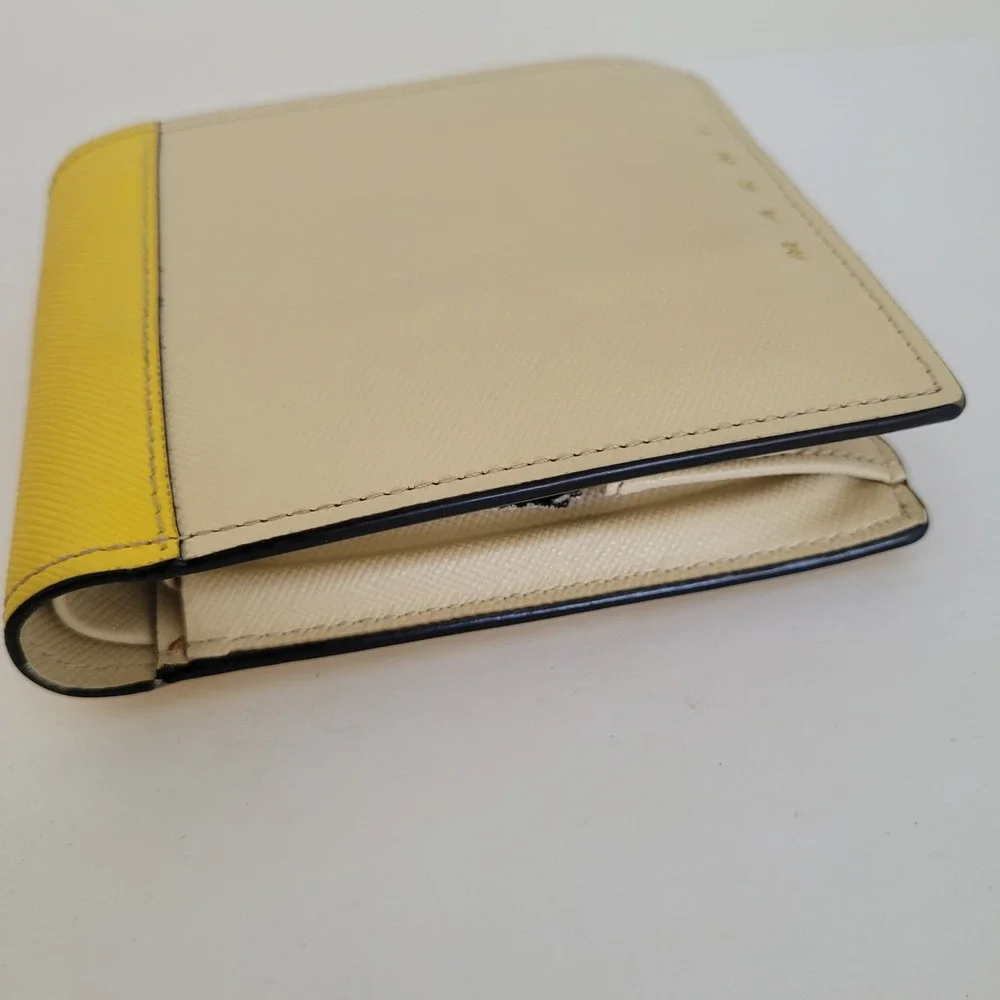 Marni Saffiano Leather Bifold Wallet Cream Yellow Colorblock Made in Italy